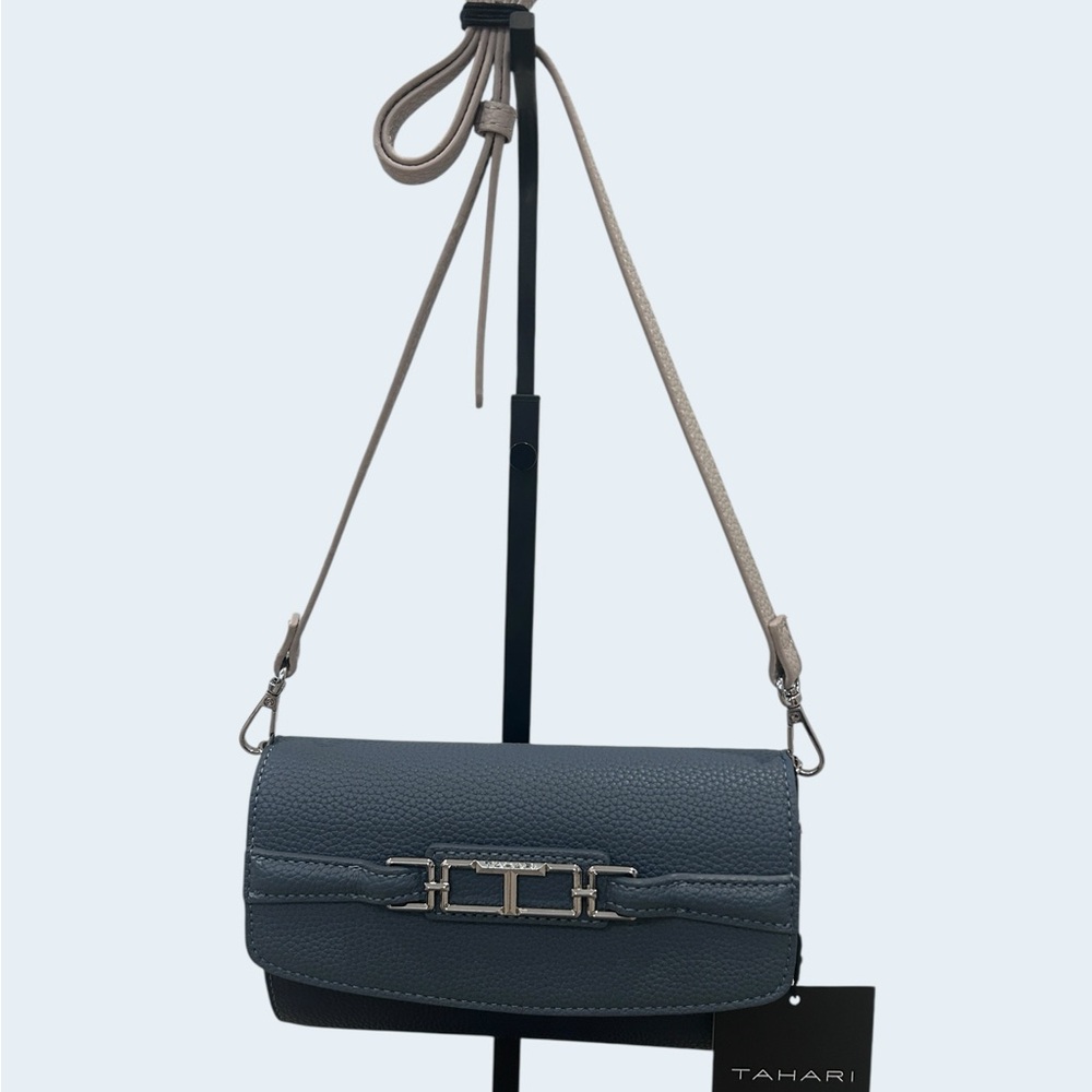 Tahari Turnlock/Bar Detail Mini Crossbody - Blue colorblock - NWT
